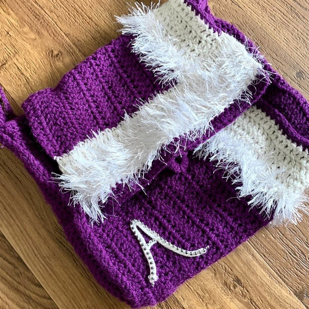 Handmade Crochet Purple A Monogram Satchel Bag
